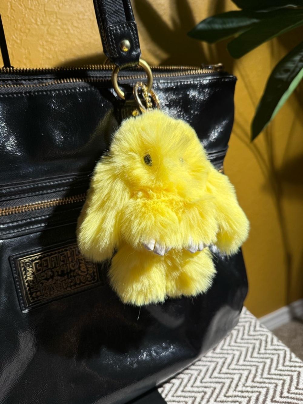 Faux Fur Bunny Bag Charm | Yellow or Red - Picture 3 of 5